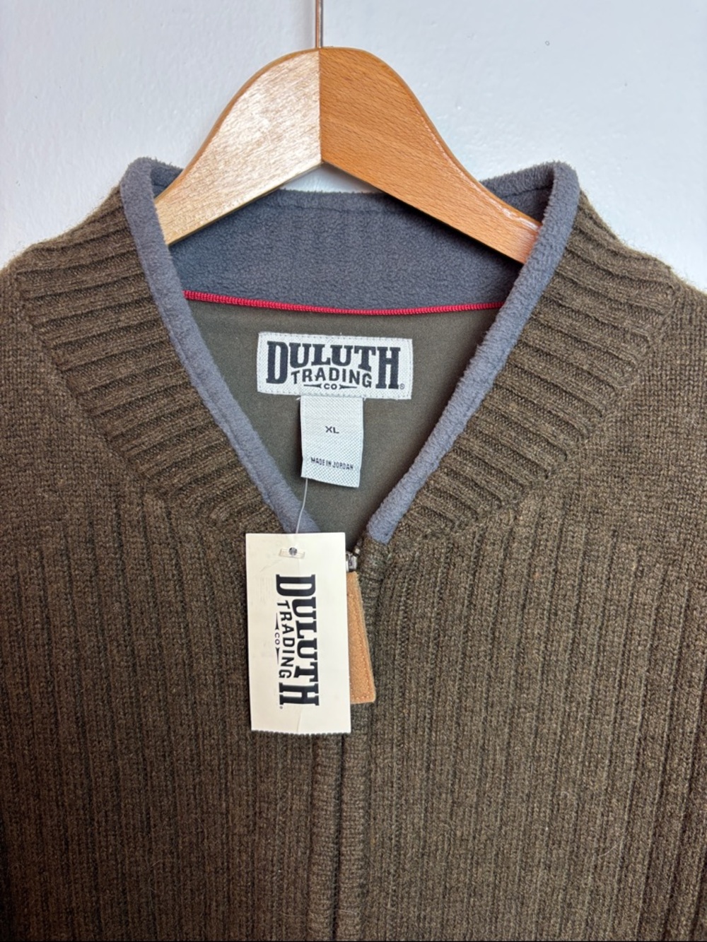 NWT Duluth Trading Co Men’s XL Shetland Wool Windproof Zip Sweater Olive Green - Picture 4 of 9
